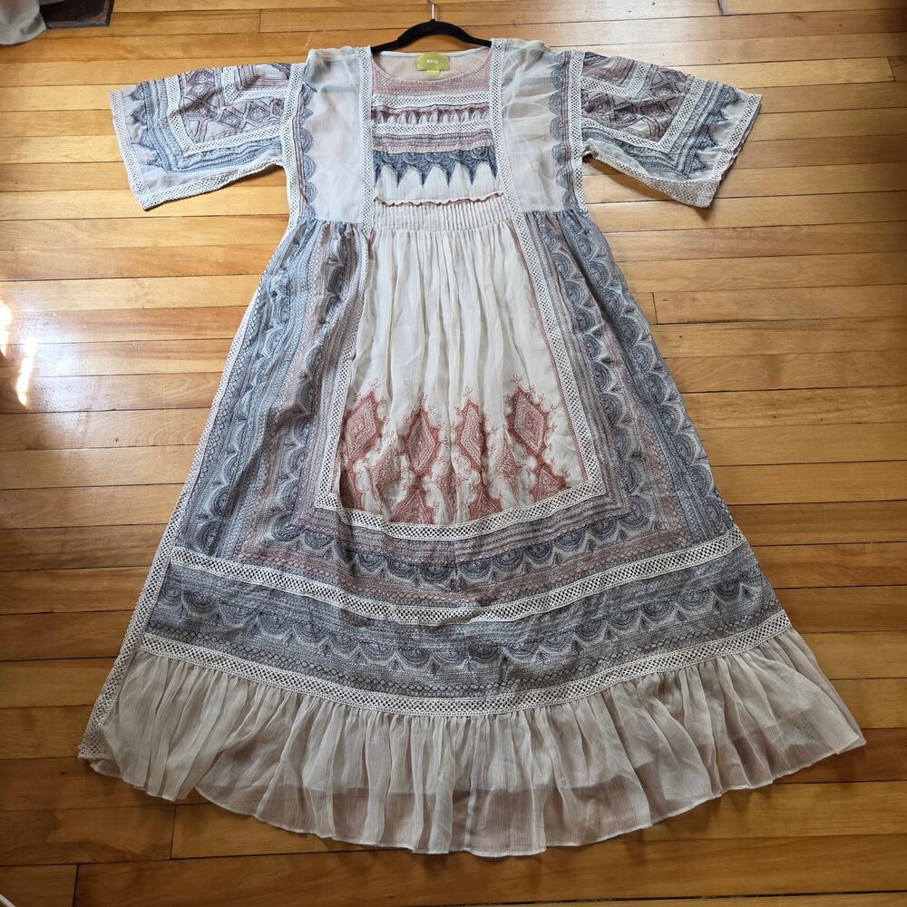 Anthropologie Maeve Toronto Embroidered Peasant Midi Dress Boho Gauze Small - Picture 9 of 15